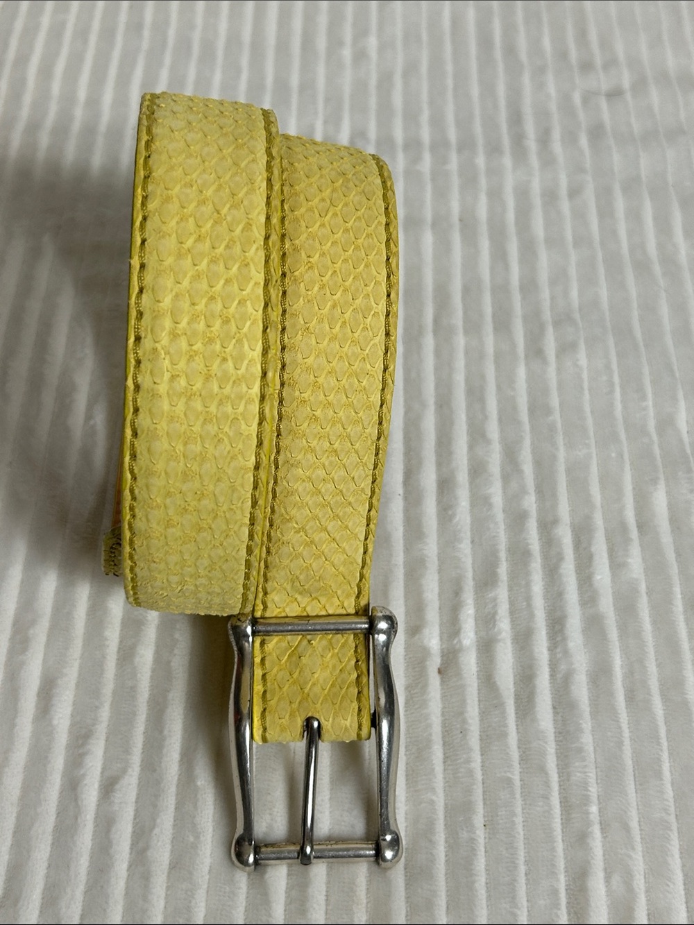 Vtg Reptiles House genuine python snake from Italy, lemon yellow leather belt M